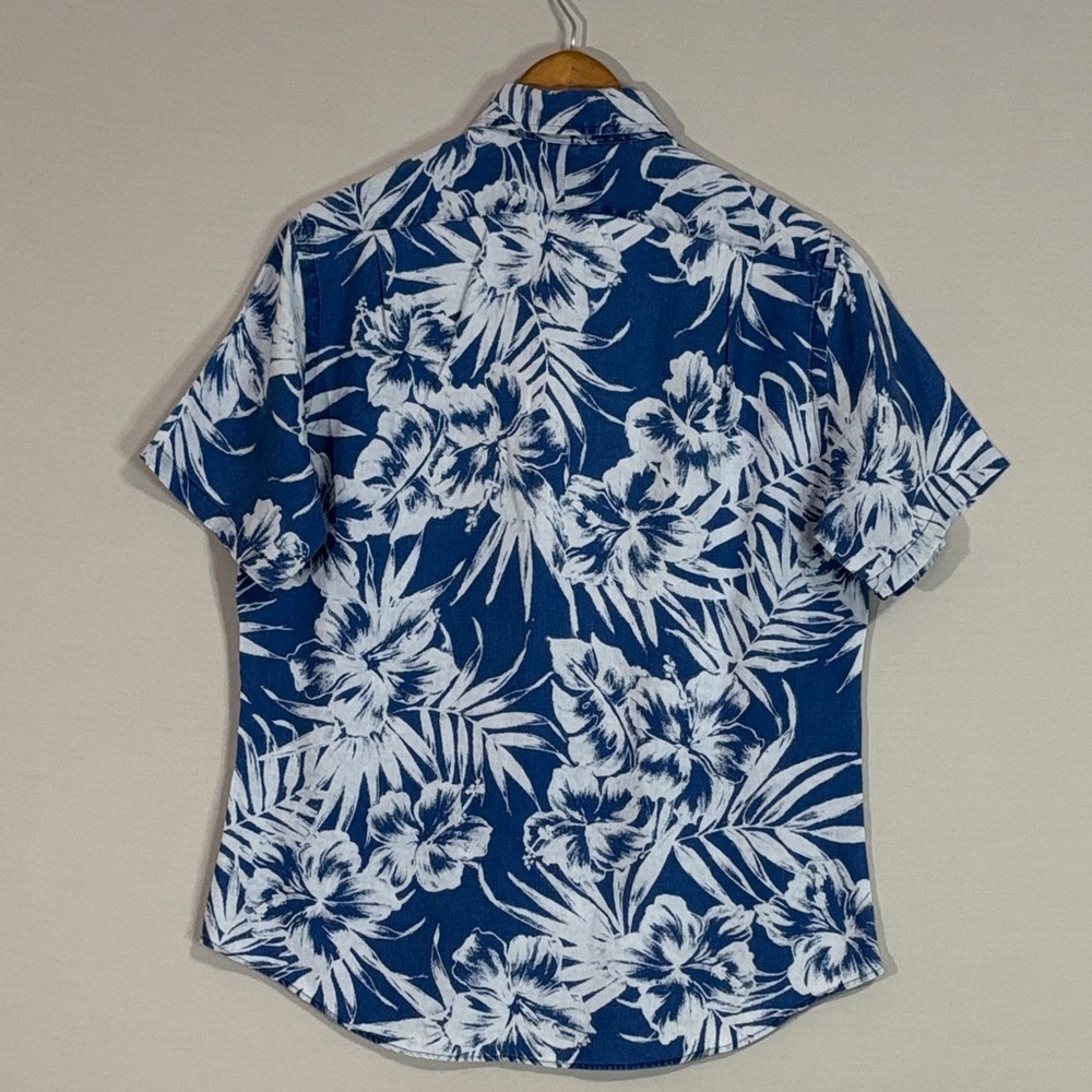 Ralph Lauren Blue White Tropical Floral Linen Short Sleeve Button Up Shirt M - Picture 3 of 5